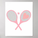 Pastel Heart Tennis Player Racquets Ball Design   Poster<br><div class="desc">Classic and elegant, pink Tennis Rackets with heart For Her | Summer Tennis Court. Gift for tennis player, pink racquet tennis match on a white background. Personalized Gift for a tennis player. Trendy tennis players home decor. Trendy modern tennis player gifts. Cool retro modern gift for your school tennis coach...</div>