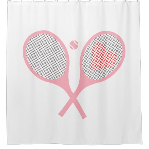 Pastel Heart Tennis Player Racquets Ball Design   Shower Curtain