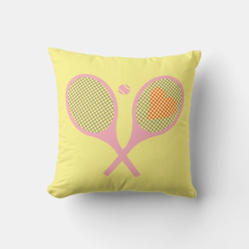 Pastel Heart Tennis Player Racquets Ball Design    Throw Pillow
