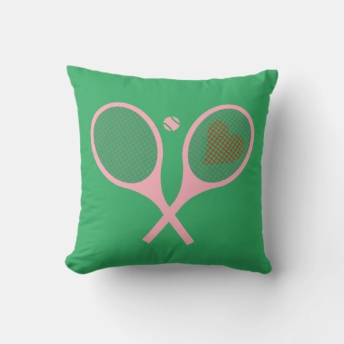 Pastel Heart Tennis Player Racquets Ball Design   Throw Pillow