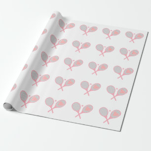 Pastel Heart Tennis Player Racquets Ball Design Wrapping Paper