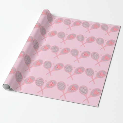 Pastel Heart Tennis Player Racquets Ball Design    Wrapping Paper