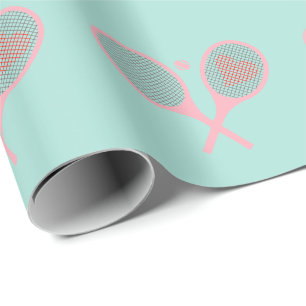 Pastel Heart Tennis Player Racquets Ball Design Wrapping Paper