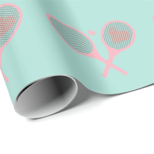 Pastel Heart Tennis Player Racquets Ball Design    Wrapping Paper