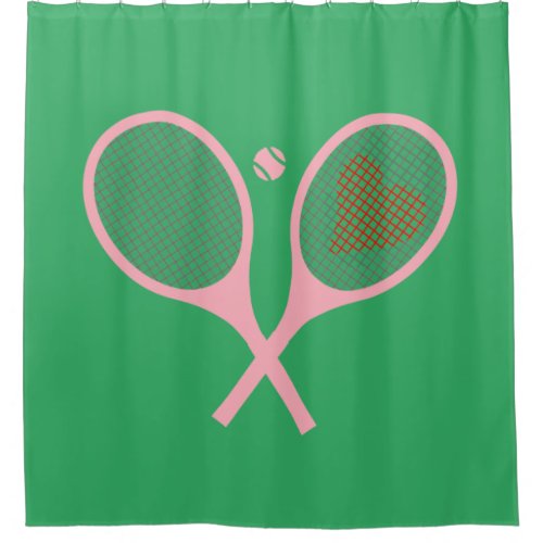 Pastel Heart Tennis Player Racquets Ball Green Shower Curtain