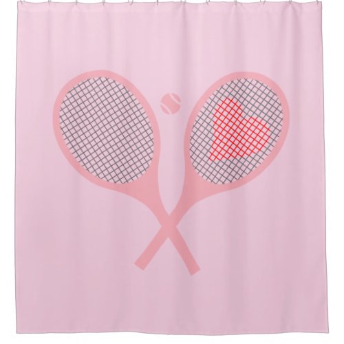 Pastel Heart Tennis Player Racquets Ball Pink Shower Curtain