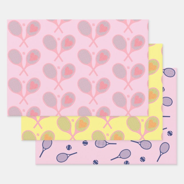 Pastel Heart Tennis Player Racquets Ball Preppy   Wrapping Paper Sheets (Set)
