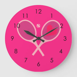 Pastel Heart Tennis Player Racquets Pink Girl Large Clock