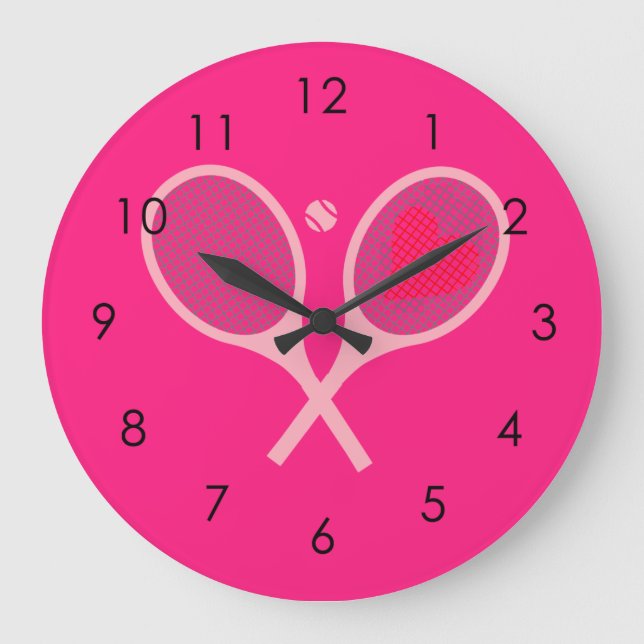 Pastel Heart Tennis Player Racquets Pink Girl  Large Clock (Front)