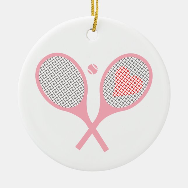 Pastel Heart Tennis Racquets And Ball Design  Ceramic Ornament (Front)