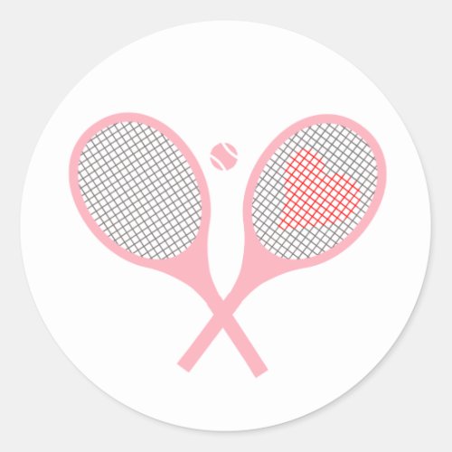 Pastel Heart Tennis Racquets And Ball Design  Classic Round Sticker