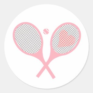 Pastel Heart Tennis Racquets And Ball Design  Classic Round Sticker