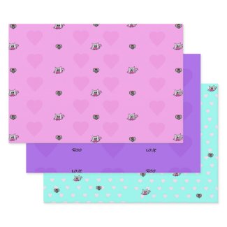 Pastel Heart Wrapping Paper with Cute Owl & Mouse