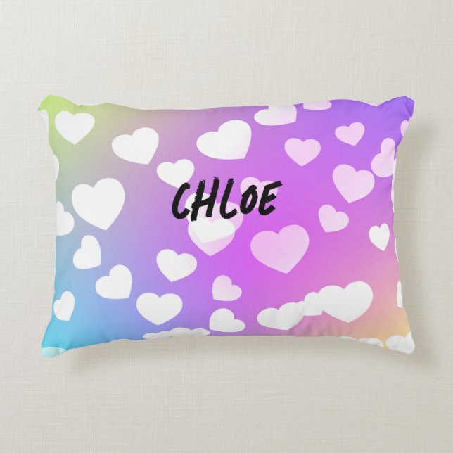 Pastel Hearts Accent Pillow Personalized. (Front)