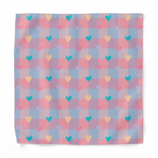Pastel Hearts Checkerboard Pattern – Cute Seamless Bandana