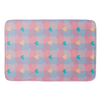 Pastel Hearts Checkerboard Pattern – Cute Seamless Bath Mat