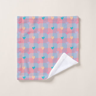 Pastel Hearts Checkerboard Pattern – Cute Seamless Bath Towel Set