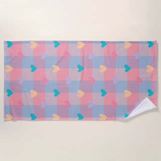 Pastel Hearts Checkerboard Pattern – Cute Seamless Beach Towel