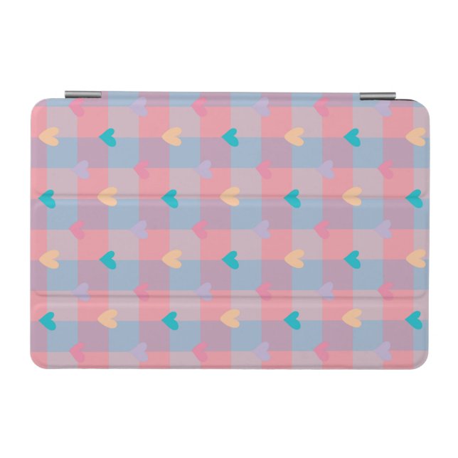 Pastel Hearts Checkerboard Pattern – Cute Seamless iPad Mini Cover (Horizontal)