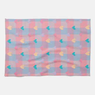 Pastel Hearts Checkerboard Pattern – Cute Seamless Kitchen Towel