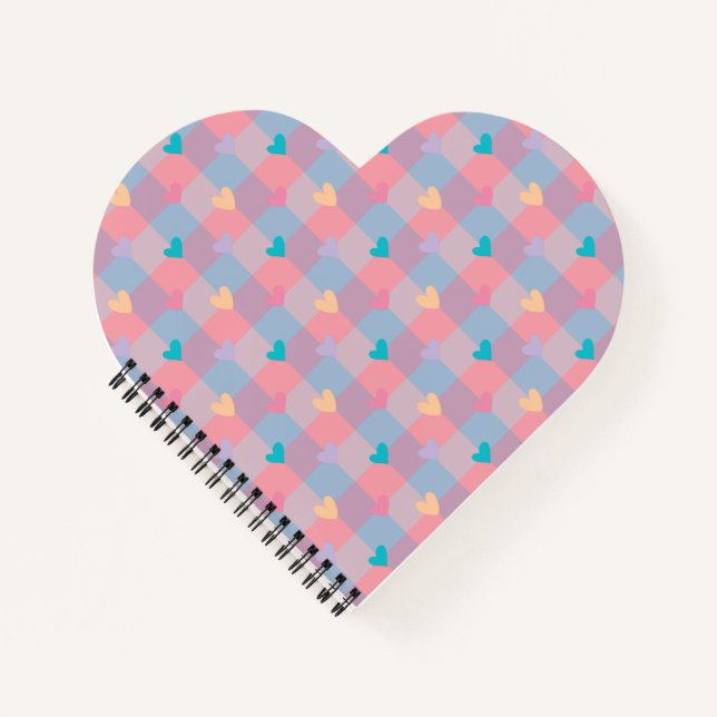 Pastel Hearts Checkerboard Pattern – Cute Seamless Notebook (Front)