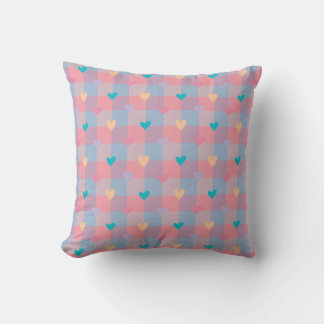 Pastel Hearts Checkerboard Pattern – Cute Seamless Throw Pillow