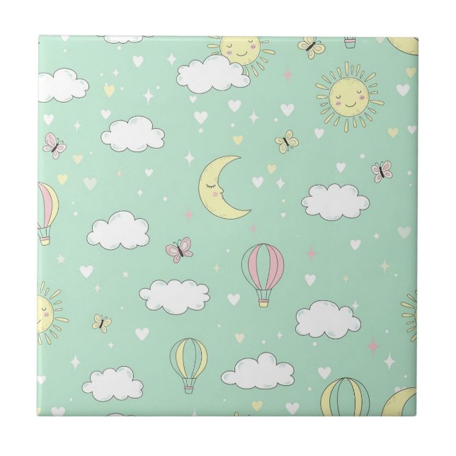 Pastel Hearts & Clouds Watercolor Dream (11) Ceramic Tile (Front)