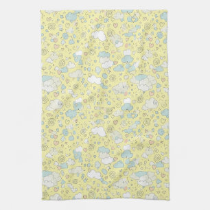 Pastel Hearts & Clouds Watercolor Dream (1) Kitchen Towel