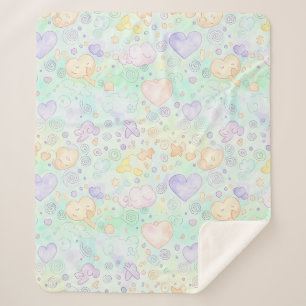 Pastel Hearts & Clouds Watercolor Dream (2) Sherpa Blanket