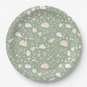 Pastel Hearts & Clouds Watercolor Dream (4) Paper Plates