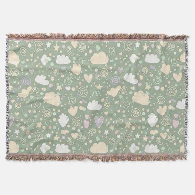 Pastel Hearts & Clouds Watercolor Dream (4) Throw Blanket (Front)