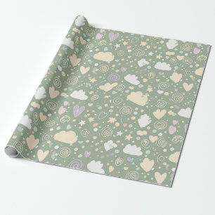 Pastel Hearts & Clouds Watercolor Dream (4) Wrapping Paper