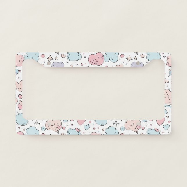 Pastel Hearts & Clouds Watercolor Dream (5) License Plate Frame (Front)