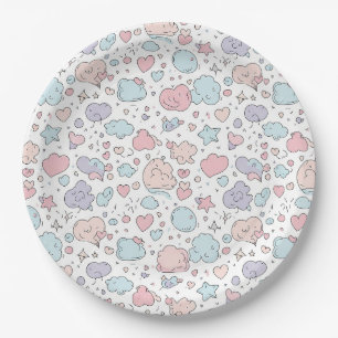 Pastel Hearts & Clouds Watercolor Dream (5) Paper Plates