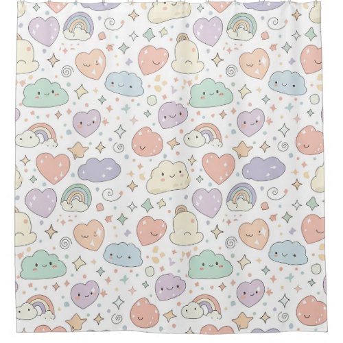Pastel Hearts & Clouds Watercolor Dream (6) Shower Curtain