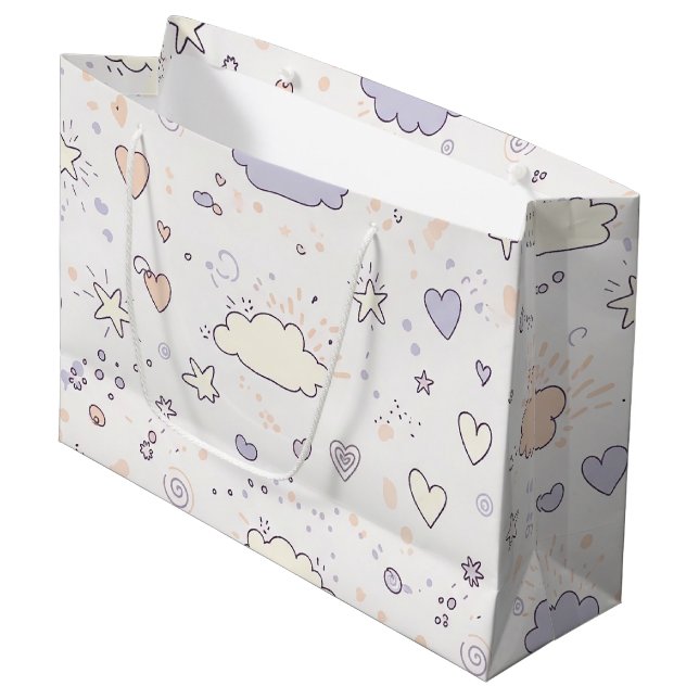 Pastel Hearts & Clouds Watercolor Dream (7) Large Gift Bag (Front Angled)