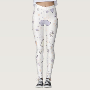 Pastel Hearts & Clouds Watercolor Dream (7) Leggings