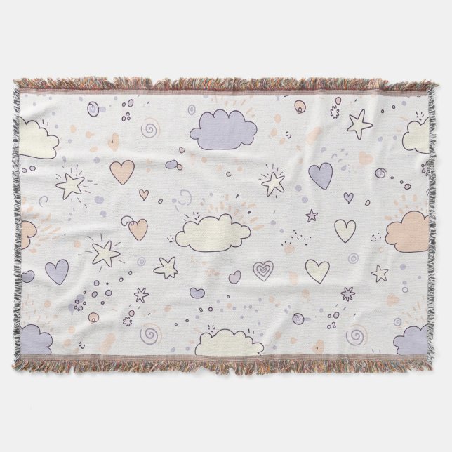 Pastel Hearts & Clouds Watercolor Dream (7) Throw Blanket (Front)