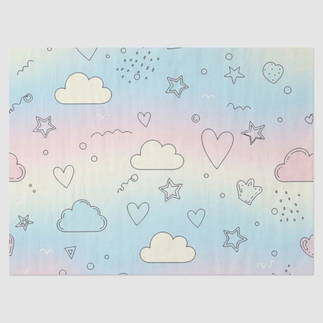 Pastel Hearts & Clouds Watercolor Dream (8) Tissue Paper (Front)