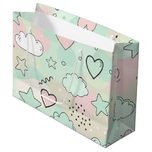 Pastel Hearts & Clouds Watercolor Dream (9) Large Gift Bag