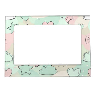 Pastel Hearts & Clouds Watercolor Dream (9) Magnetic Frame