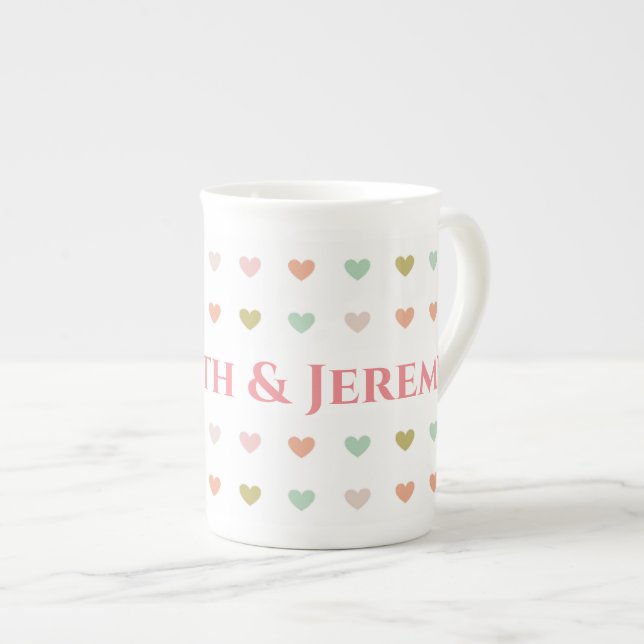 Pastel Hearts Design to Personalise Bone China Mug (Front Right)