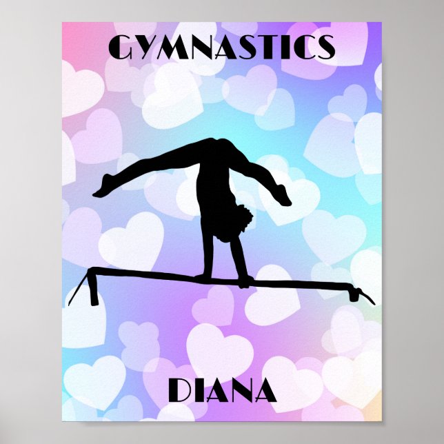 Pastel Hearts GYMNASTICS Personalized Poster (Front)