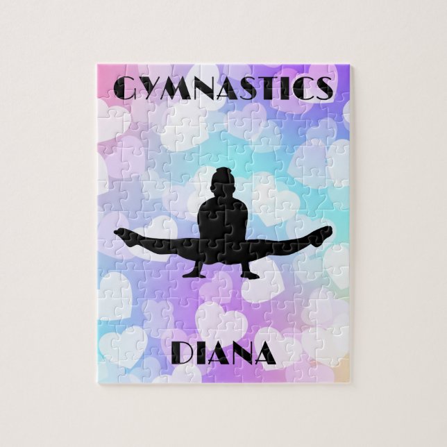 Pastel Hearts GYMNASTICS PUZZLE Personalized (Vertical)