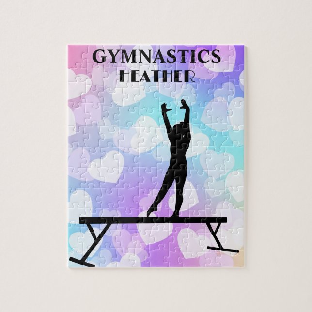 Pastel Hearts GYMNASTICS PUZZLE Personalized (Vertical)