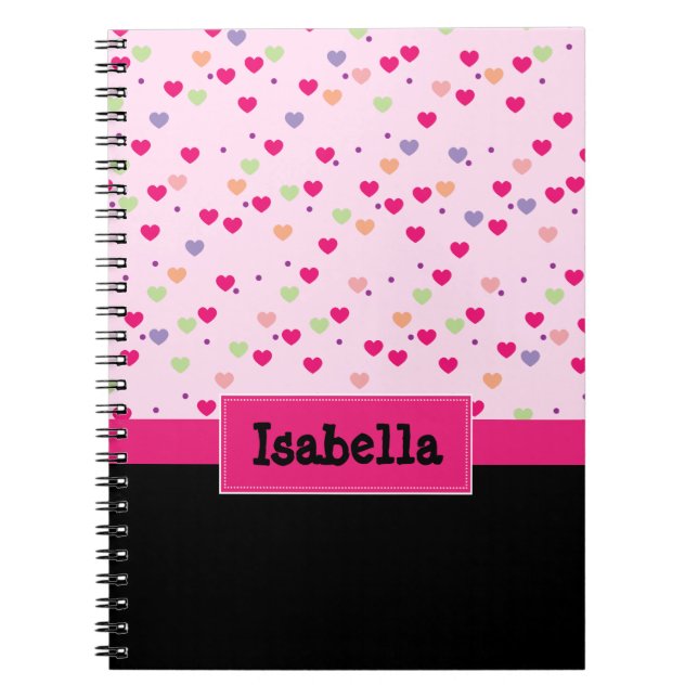 Pastel Hearts on Pink Personalized Notebook (Front)