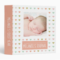 Pastel Hearts Pattern Custom Baby Photo 3 Ring Binder