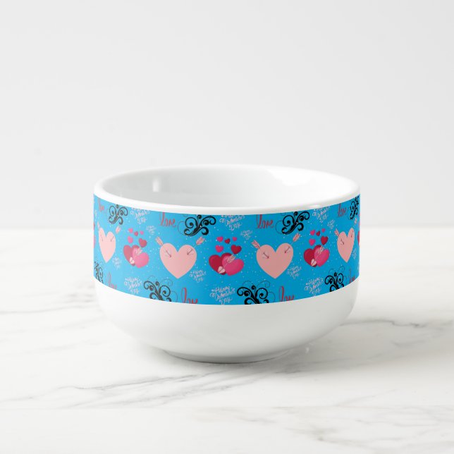 Pastel Hearts Pattern Soup Mug (Front)
