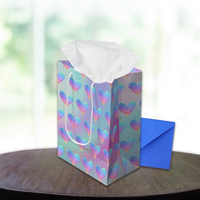 Pastel Hearts Rainbow Pattern Medium Gift Bag (Creator Uploaded)