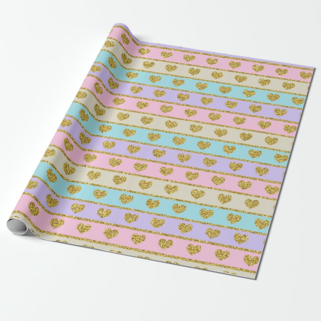 Pastel Hearts Wrapping Paper (Unrolled)